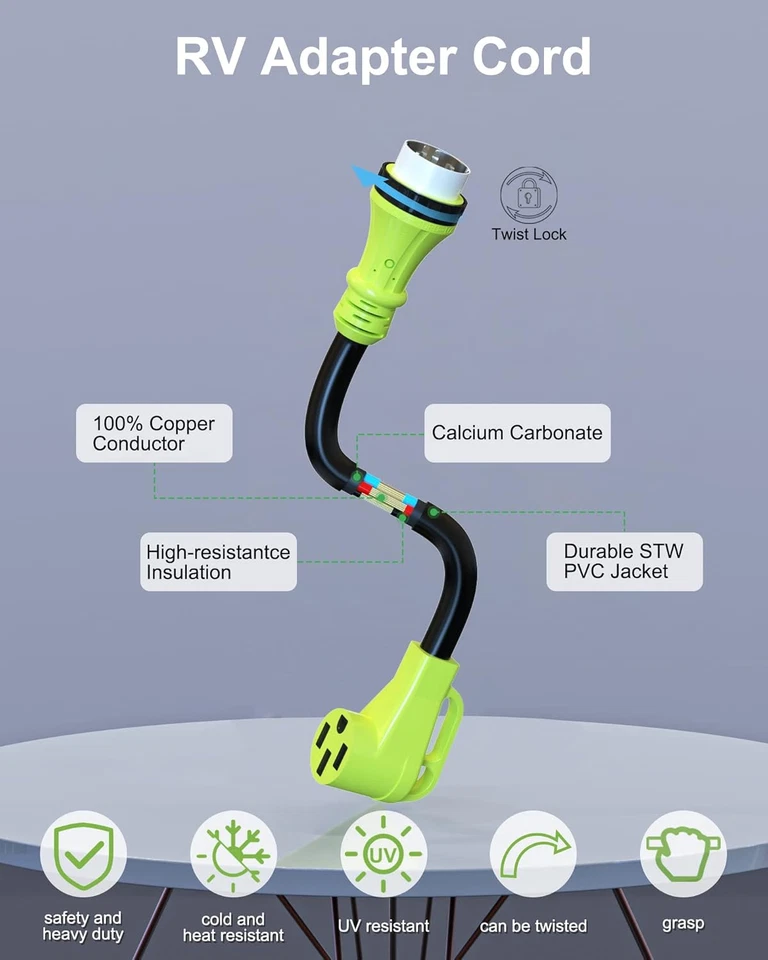 Adaptador de bloqueo de torsión de 50 amperios con mango de agarre, NEMA SS2-50P macho a 14-50R hembra A Foto 3 de 4
