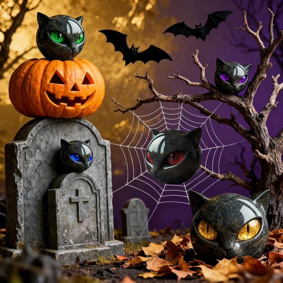 Cabeza de Gato Negro Escultura Mármol Textura Curación Recuerdo Regalo EE. UU. Foto 2 de 4