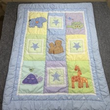 Baby Nursery Patchwork Animal Quilt Blanket Blue Green Elephant Giraffe Turtle