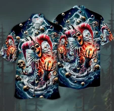 Stunning Style Magic Skull Clown Grim Reaper Printing Cuban Collar Hawaiian Shor