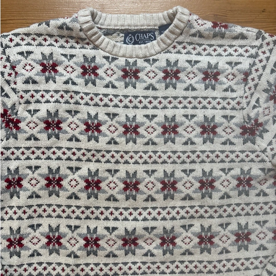 Chaps Invierno Beige Copo de Nieve Patrón Hombre Crew Suéter TALLA LT Foto 2 de 4