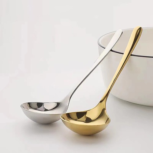 Stainless Steel Big Head Round Spoon Net Red Golden Dinner Long Handle Stirring - Picture 2 of 10