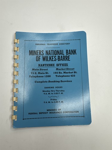 Vintage 1957 Miners National Bank Wilkes-Barre Nanticoke PA Telephone Directory - Picture 1 of 7