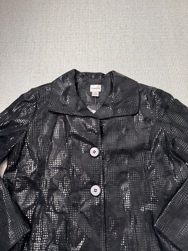 Chicos Leather Jacket Womens US Size 2 Button Front Shine $278 MSRP - Picture 3 of 8