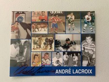 Andre Lacroix autographed hockey postcard.  NHL/WHA hockey star.