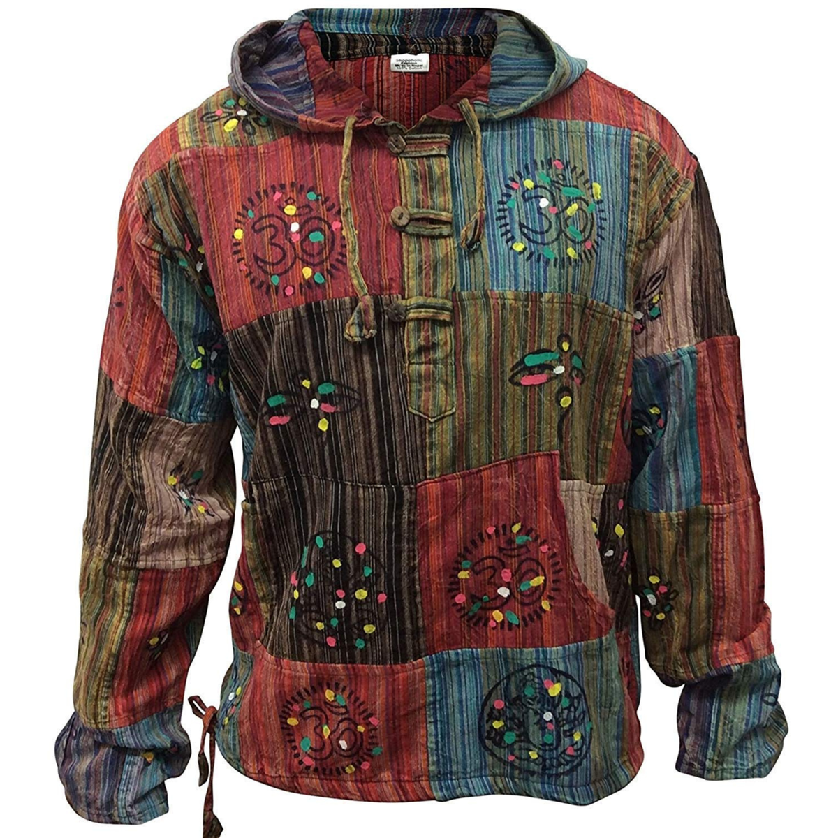 Camicia Uomo Camicia Hippie Patchwork Maniche Lunghe StoneWashed