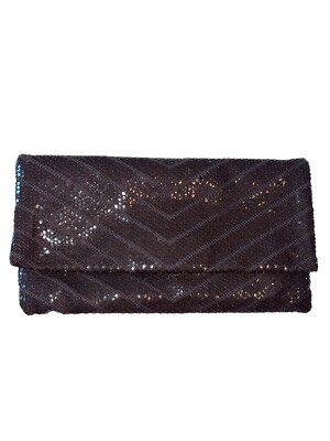 Black Envelope Clutch Purse￼ Chevron Sequins Attachable Strap Evening Bag Formal