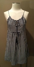 J.Crew Sleeveless Babydoll Black & White Striped Beachy Dress W Tie Bodice