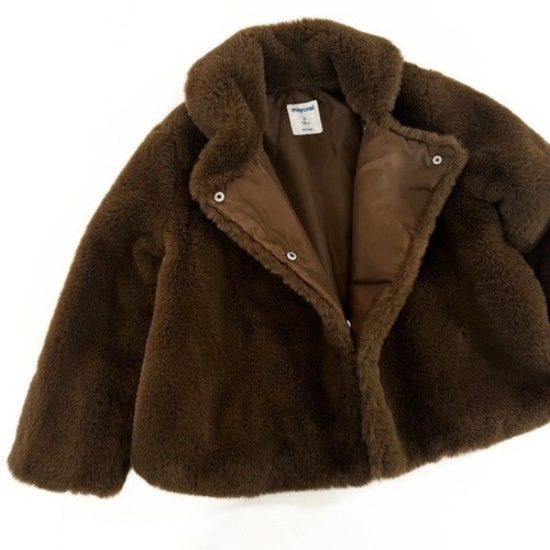Mayoral Girls Faux Fur Coat Size 7 Brown Teddy Bear Holiday Designer Dress Coat - Picture 2 of 5