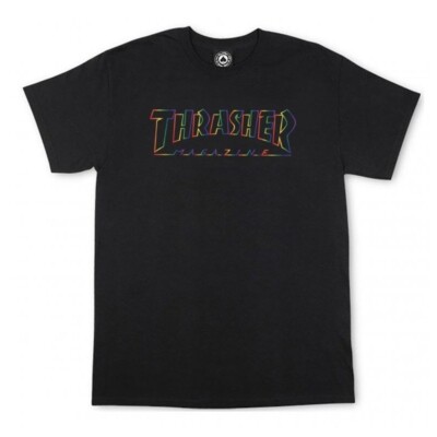 Thrasher T-Shirt  Spectrum Logo Black Schwarz Outlined Rainbow Tee Mag Nero Gr S