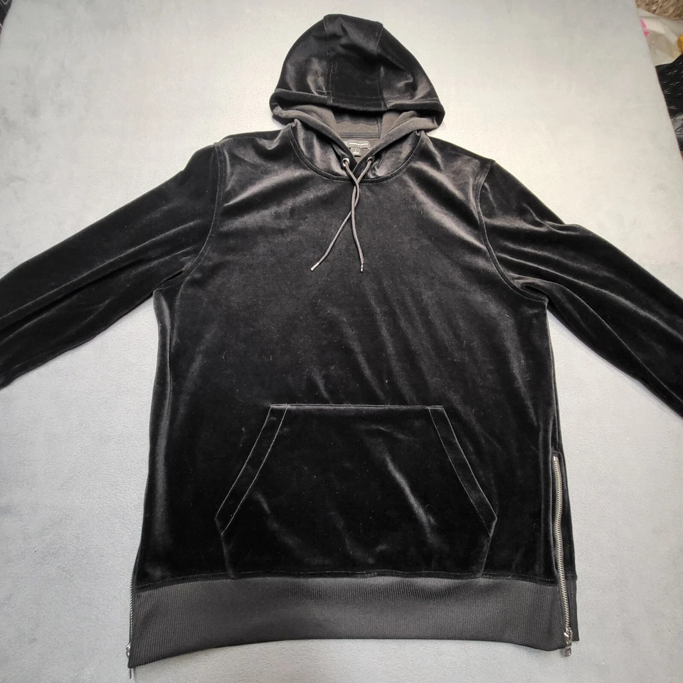 Moletom INC com capuz feminino L preto zíper lateral veludo pulôver manga longa - Imagem 2 de 4