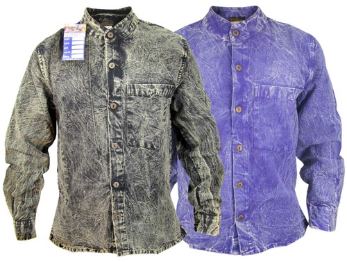 Rusty Dusky Vintage Grandad Kragenlos Emo Verblasste Baumwolle Freizeit Button Down Hemd - Bild 1 von 17