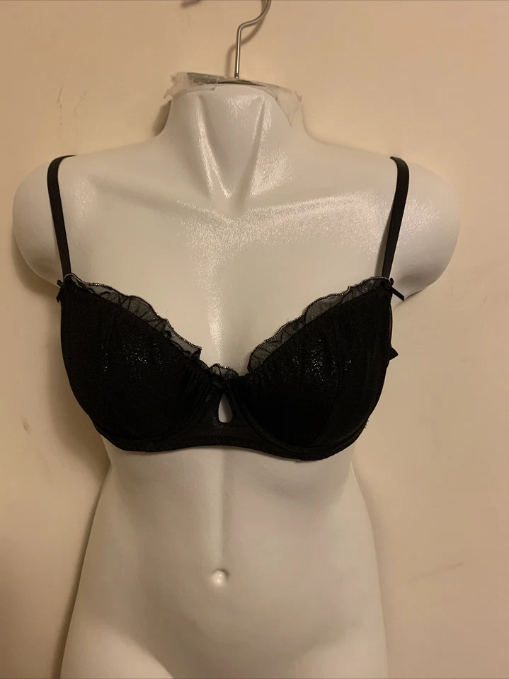 Sujetador push up Betsey Johnson íntimo de malla de encaje negro con detalles dorados talla 34C Foto 2 de 4