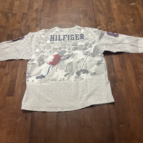 VTG Tommy Hilfiger Crewneck XL Youth Sweatshirt All Over Football Print Y2K RARE - Picture 4 of 9