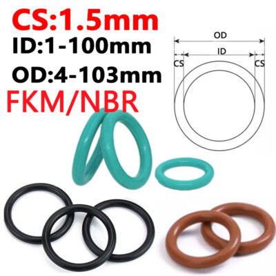 O-Ring FKM/NBR Seals O ring Metric 1.5mm Cross Section 1mm-100mm ID 4mm ...