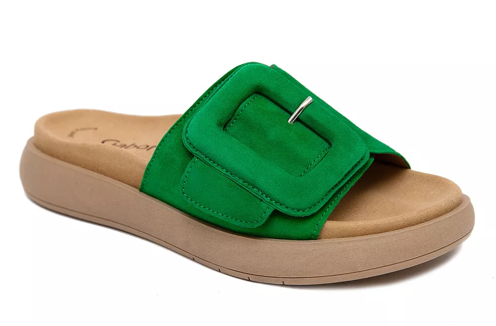 Gabor Sandals big buckle Hook and Loop Slides Verde Green Germany
