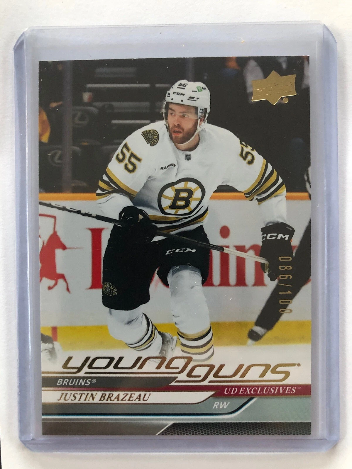 2024-25 Upper Deck Series 1 Justin Brazeau #222 Young Guns Exclusives 086/100 RC