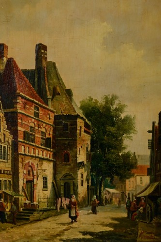 Genre vintage oil painting, genre landscape with people, summer landscape - Picture 3 of 10