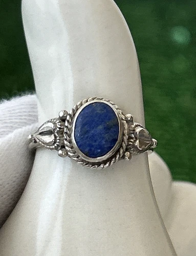 Vintage 925 Sterling Silver Natural Blue Lapis Lazuli Ring,Sz:6.5 Nice