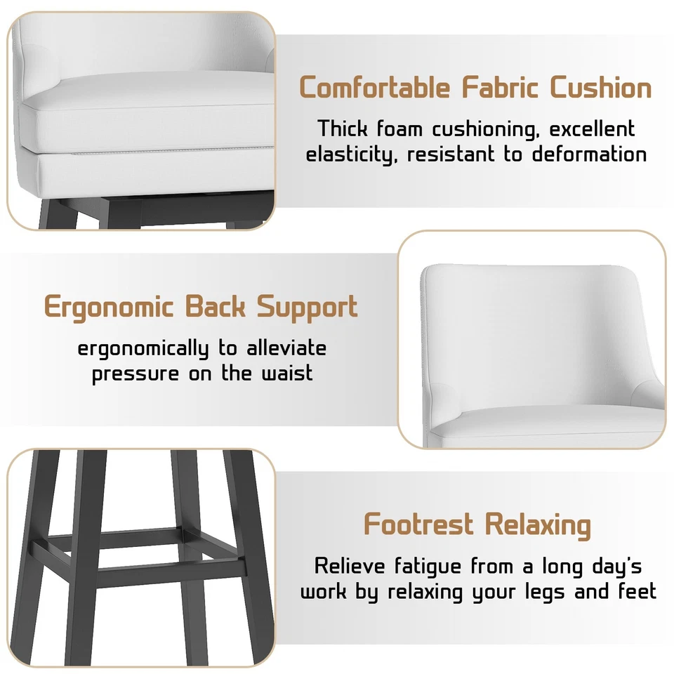 26" Fabric Bar Stools Set of 2/4 Counter Height Bar Stools Swivel Kitchen Chairs - Image 4 of 4