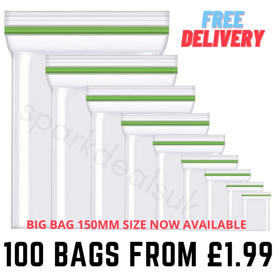100 x Small Zip Clear Grip Plastic Bags Baggy Lock Self Seal Resealable Reusable