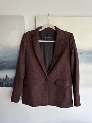 Banana Republic Wool Women Herringbone Burgundy Brown blazer Jacket coat Size S
