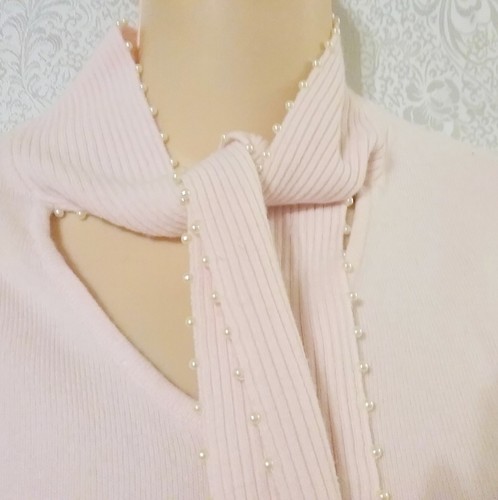 Mercer Street Studio Pearl Trimmed Pussy Bow Pink Sweater Size PXL - 第 4/6 張圖片
