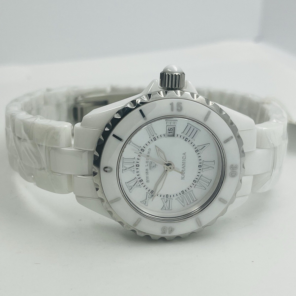 るりあ様wht Swiss Legend Karamica Women's White Ceramic 10ATM Sapphire Crystal