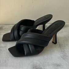 H&M Mules Heels Sandals Quilt FX Leather Blac...