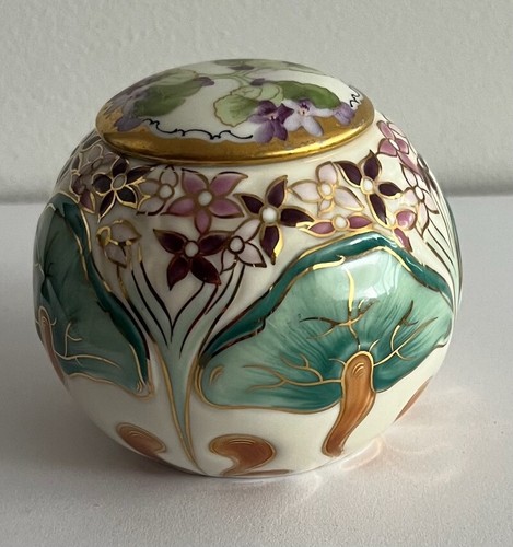 Small Zsolnay Pecs Hungary Floral & Mushroom Jar Art Nouveau Style - Picture 3 of 9