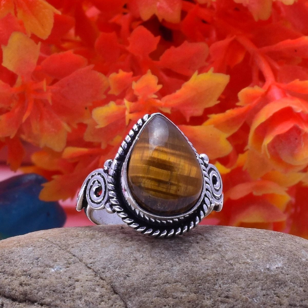 Anelli di lusso in argento sterling con pietra principale occhio di tigre | Acquisti Online su