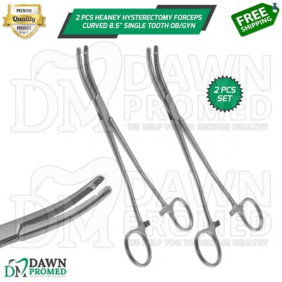 2 Pcs Heaney Forceps Single Tooth Curved Set 8.5'' OB/GYN Instrument German Gr