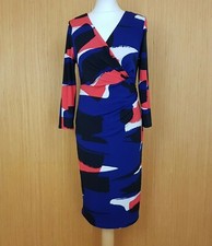 Principles Dress Blue Red Jersey Faux Wrap Ruched Waist Long Sleeve UK 10
