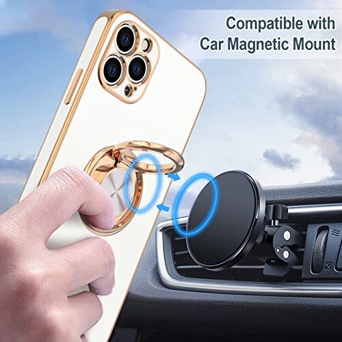 Hülle für iPhone 12 Pro Max Hülle mit Ring Ständer [360° Drehbar Ring Weiß - Bild 5 von 7