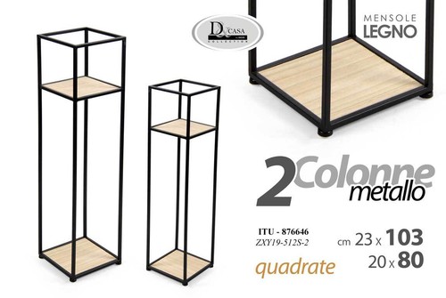 2 COLONNE PORTA PIANTA TAVOLINI METALLO QUADRATE NERO CLASSICO MODERNO h103/80cm - Foto 6 di 6