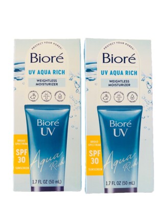 2Pk Biore UV Aqua Rich Weightless Moisturizer w/Hyaluronic Acid & SPF30 EXP 7/26