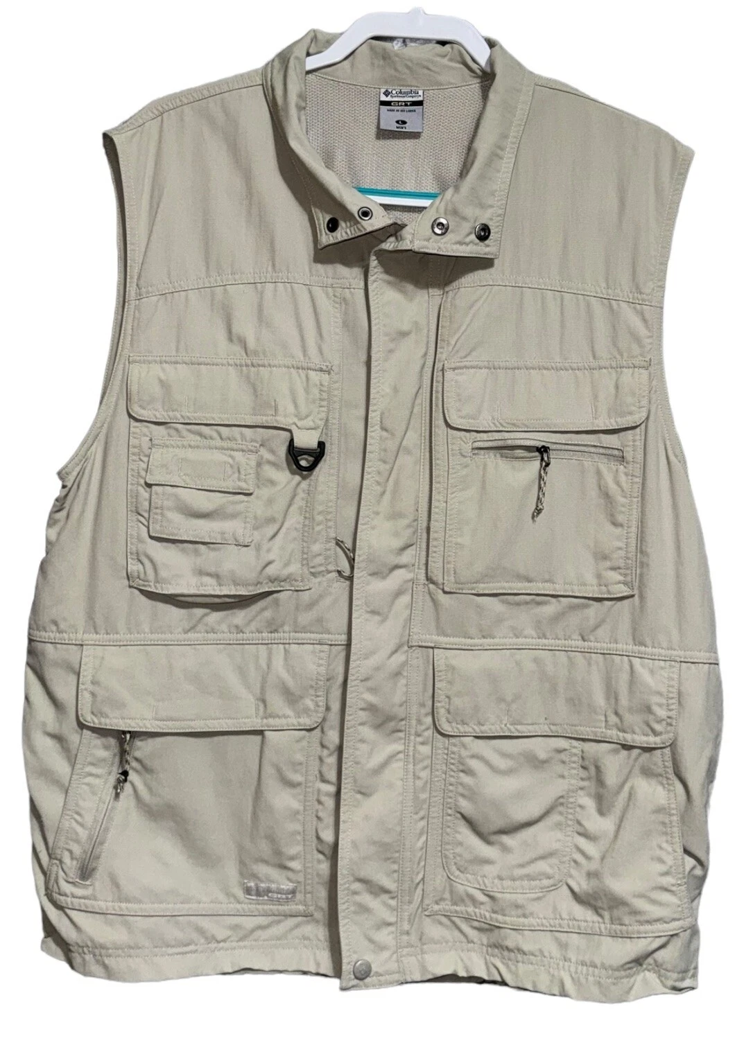 Columbia Men's L Khaki Omni Dry GRT Fishing Vest Multipocket Hiking Hunting