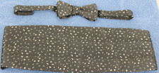 SAKS FIFTH AVENUE Cummerbund  Bow Tie Formal Black w/white  silver numbers