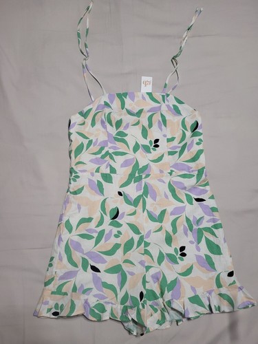 GB Girls Leaf Tie Shoulder Square Neck Ruffle Hem Romper 14 - Picture 2 of 7