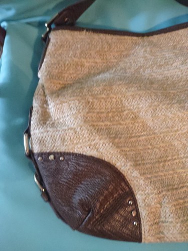 Dana Buchman Satchel Bag Zebra Striped Inside Tweed Tan Brown Exterior Magnet - Picture 23 of 24