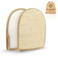 Exfoliating Loofah Gloves for Body Scrubbing   2 Pack Natural Sponge Pads