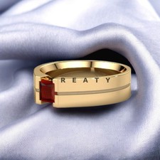 Garnet Square Cut With 14k Yellow Gold Ring For Men's 566 