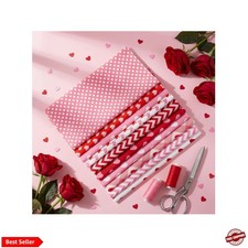 30 Pcs 10 x 10 Inches Valentine Cotton Fabric Bundle Squares Patchwork Pink H...