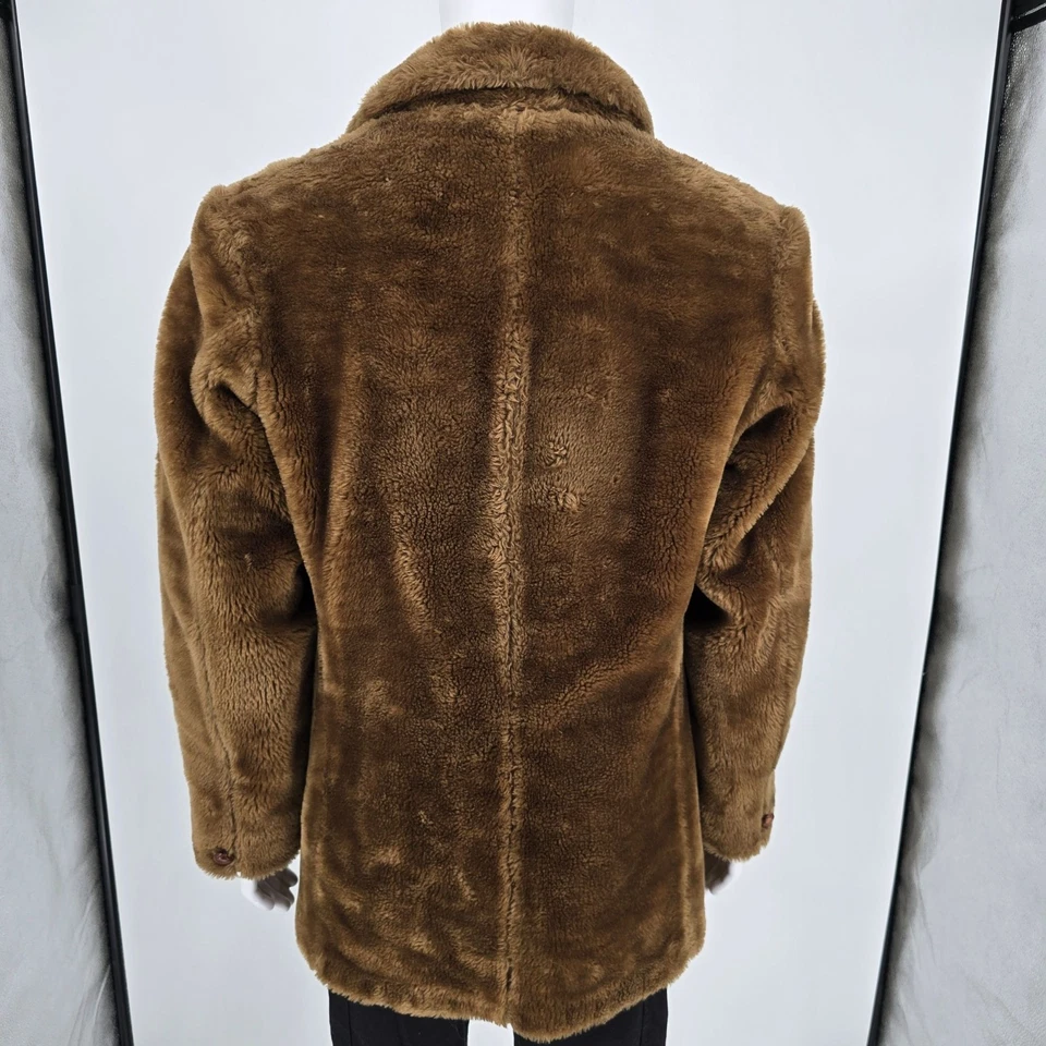 Vintage 1970s Zero King Men's Brown Trevira Faux Fur Double-Breasted Coat (M/L) - Image 2 of 4