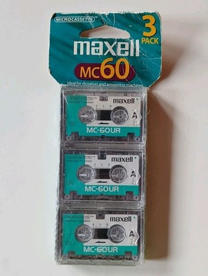maxell 3 pack ank mc-60up microcassette tapes new 60 minute