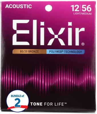 Elixir Strings 11075 Polyweb 80/20 Bronze Acoustic Guitar Strings - .012-.056