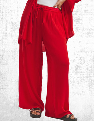 Womens Simply Be Plus Size Tie Waist Crinkle Wide Leg Trouser Red (A Bit Defect)