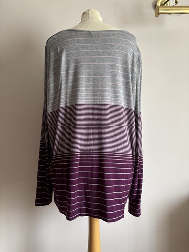 M&S Classic Size 22 Purple Grey Mix Striped Jersey Top - Picture 2 of 6