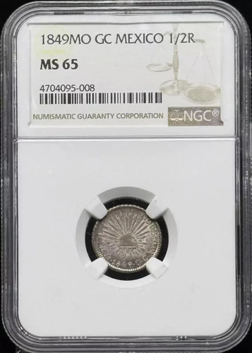 1849 Mexico Silver 1/2 REAL NGC MS-65 MO GC