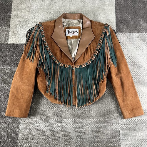 Vintage Diamond Leathers Jacket Womens M Fringed Leather Cowboy Cropped Western